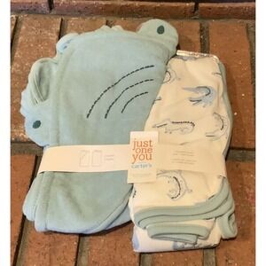 Carters Just One You Blue Alligator/Crocodile 2pc Baby Infant Bath Towel Set